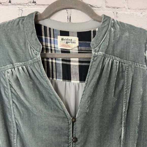 Anthropologie Holding Horses Crushed Velvet Dress Womens Size S Gray Long Sleeve