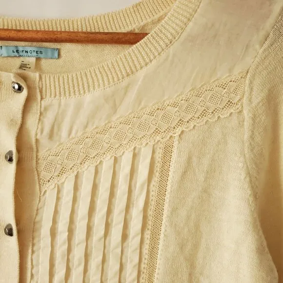 Anthropologie Leifnotes Women's Drawn Pleats Lace Cardigan Ivory Size Medium