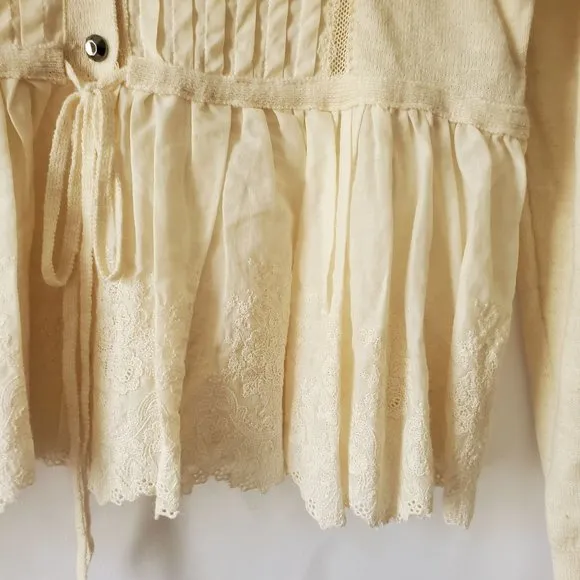Anthropologie Leifnotes Women's Drawn Pleats Lace Cardigan Ivory Size Medium