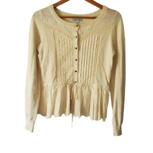 Anthropologie Leifnotes Women's Drawn Pleats Lace Cardigan Ivory Size Medium