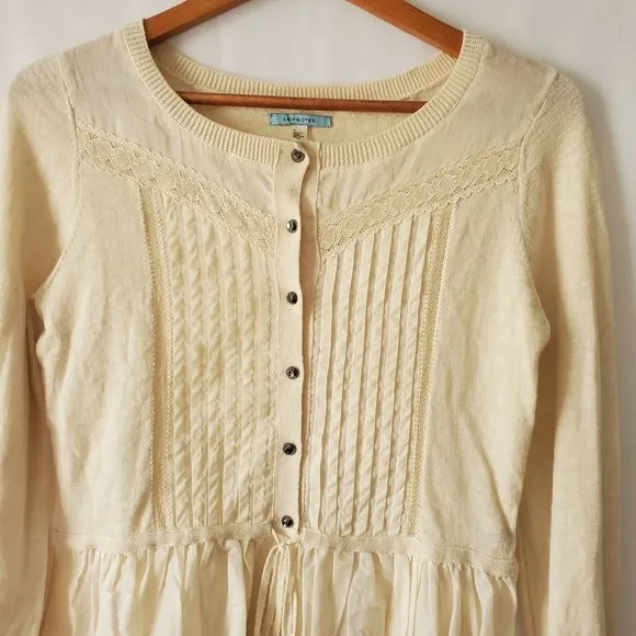Anthropologie Leifnotes Women's Drawn Pleats Lace Cardigan Ivory Size Medium