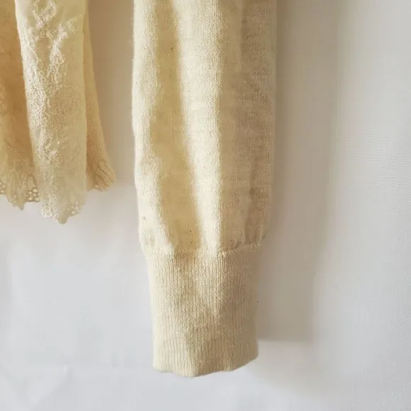Anthropologie Leifnotes Women's Drawn Pleats Lace Cardigan Ivory Size Medium