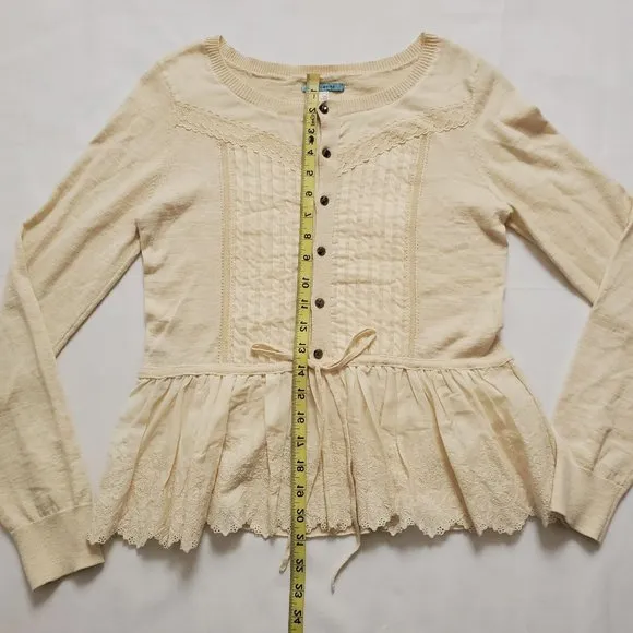 Anthropologie Leifnotes Women's Drawn Pleats Lace Cardigan Ivory Size Medium