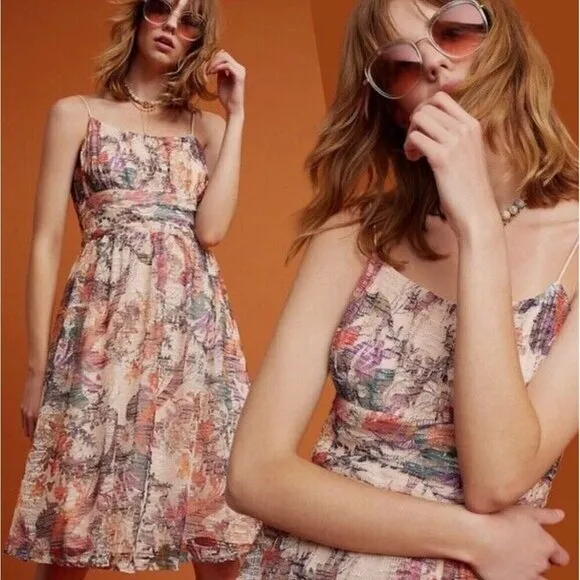 Anthropologie Maeve Women's McKenzie Floral Spaghetti Strap Lined Sundress Sz 10