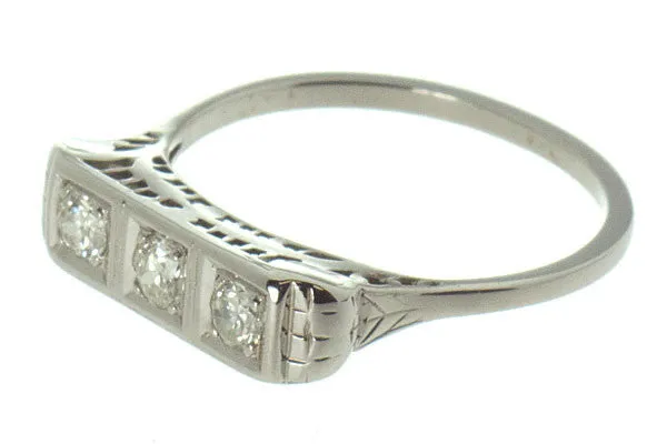 Antique Filigree 3 Stone Diamond Band