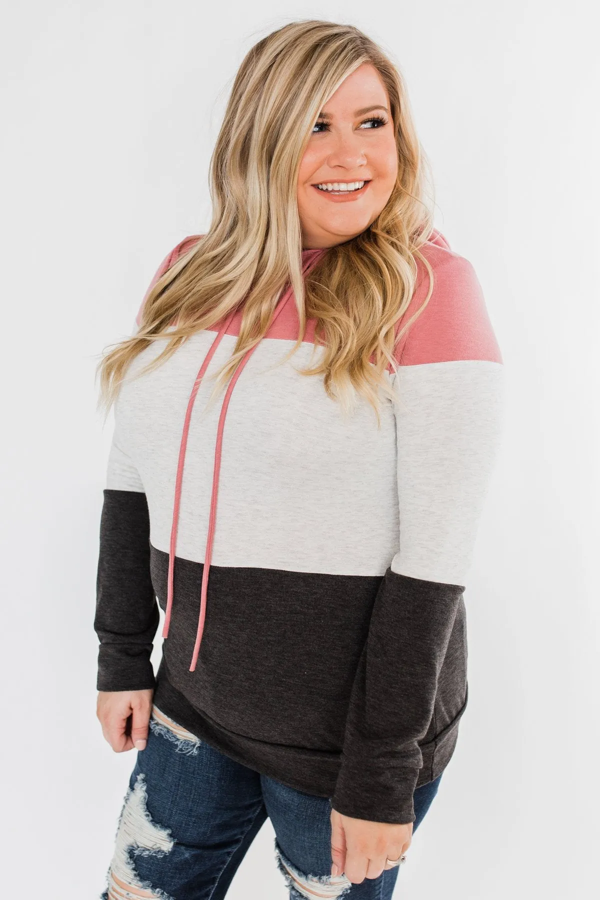 Anyway I Want Color Block Hoodie- Dusty Pink & Charcoal