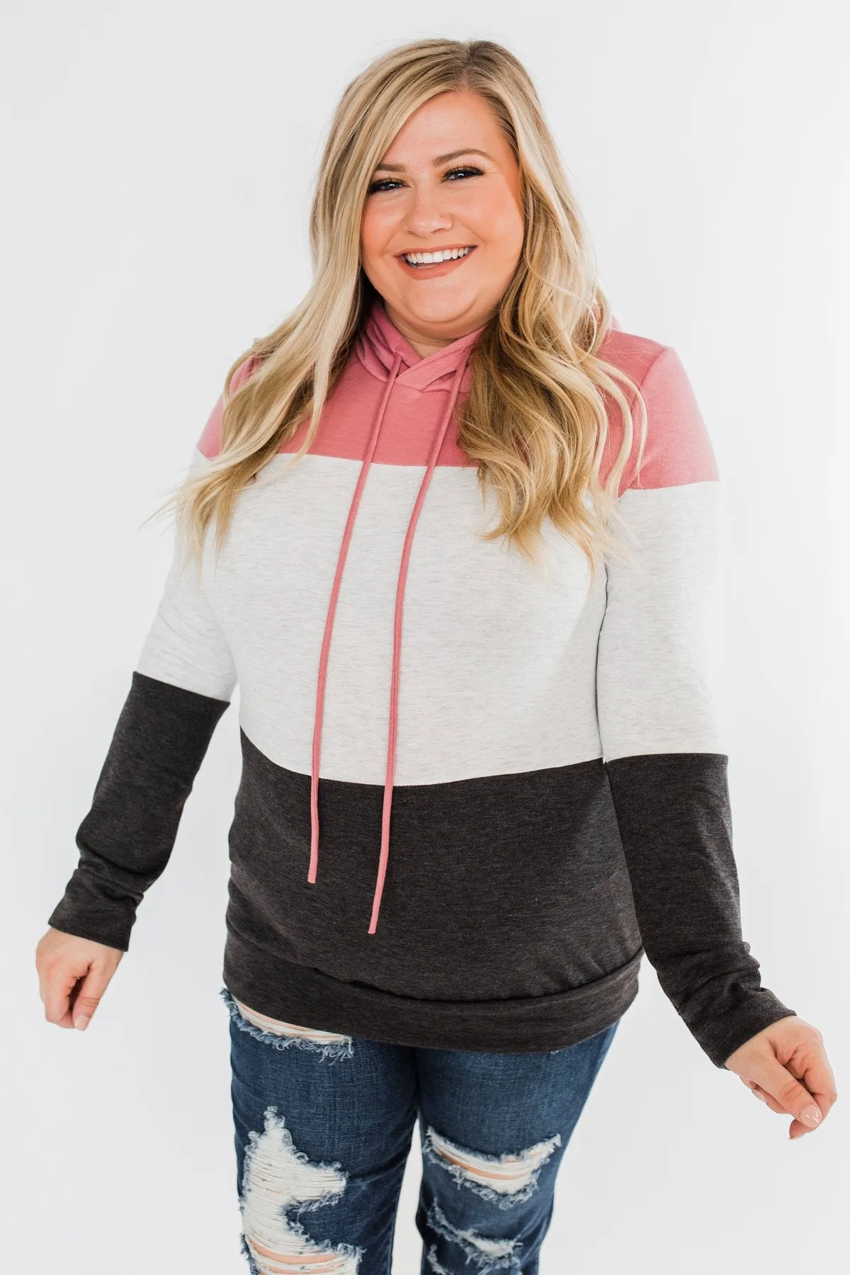 Anyway I Want Color Block Hoodie- Dusty Pink & Charcoal