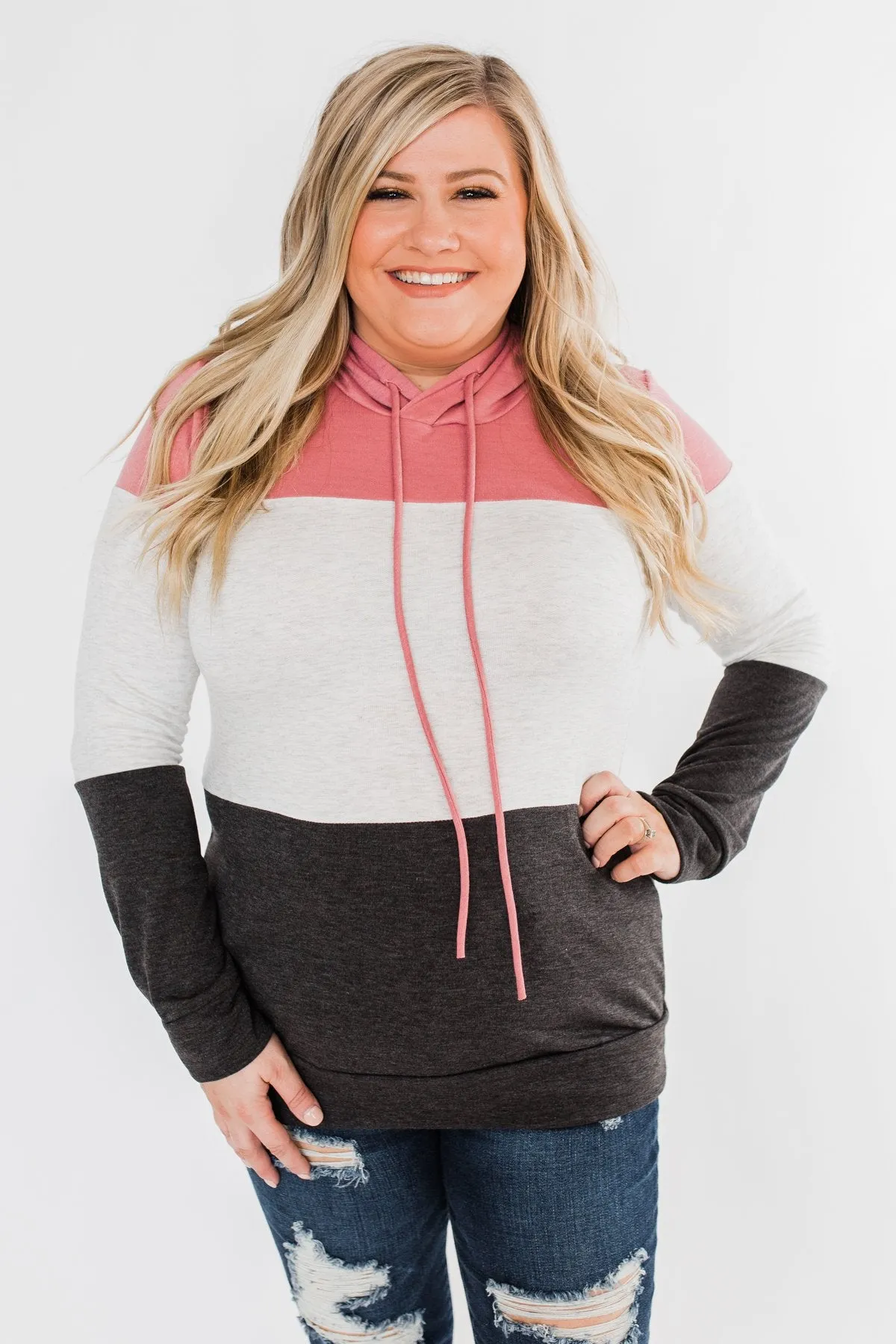 Anyway I Want Color Block Hoodie- Dusty Pink & Charcoal