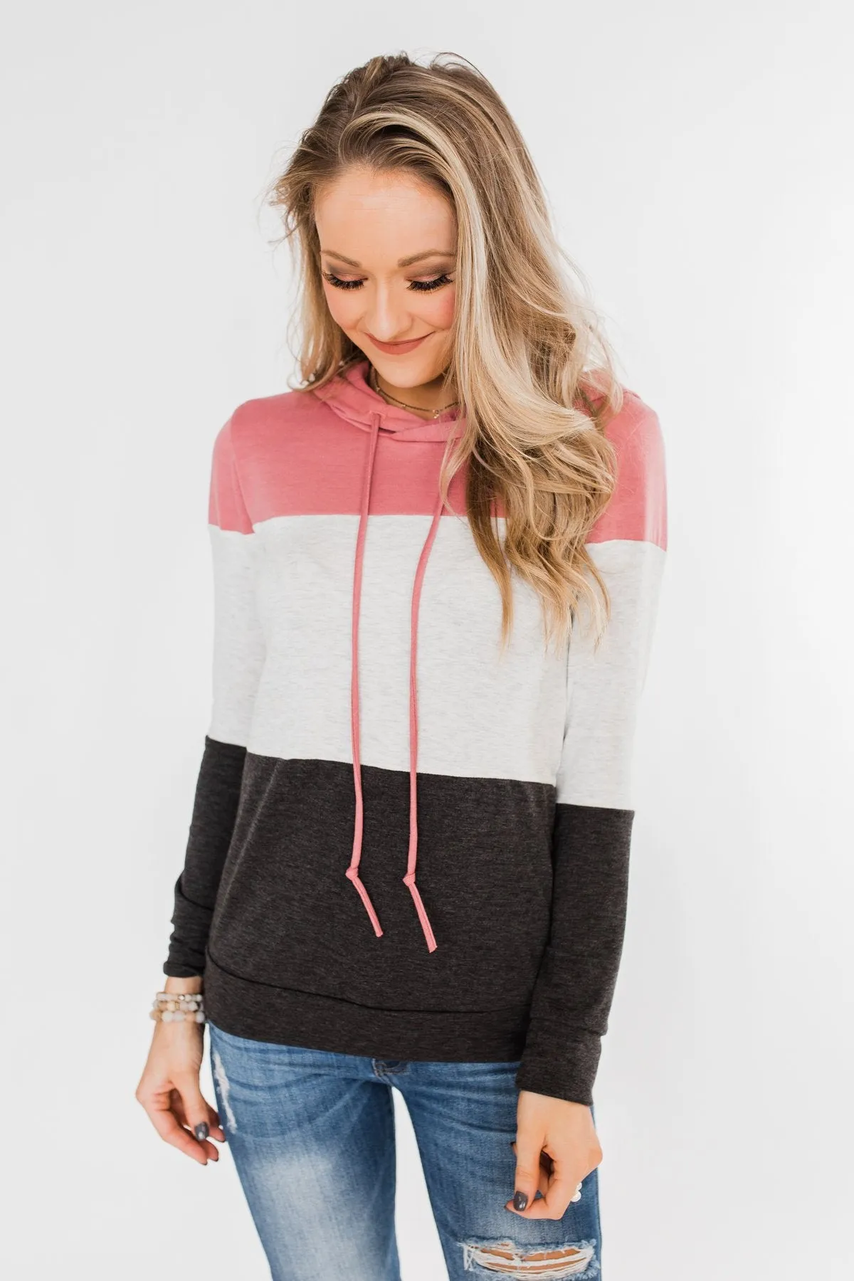 Anyway I Want Color Block Hoodie- Dusty Pink & Charcoal
