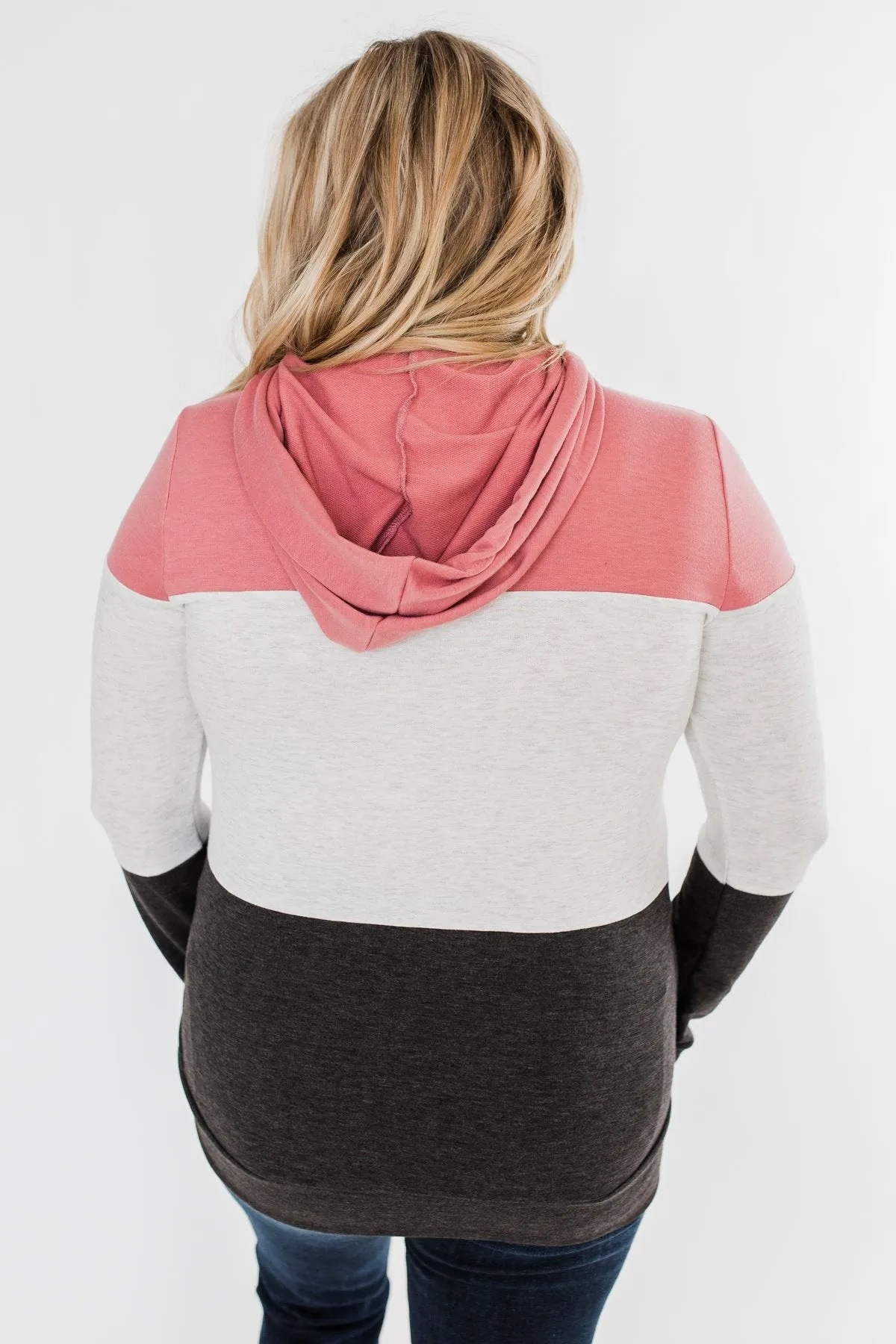 Anyway I Want Color Block Hoodie- Dusty Pink & Charcoal