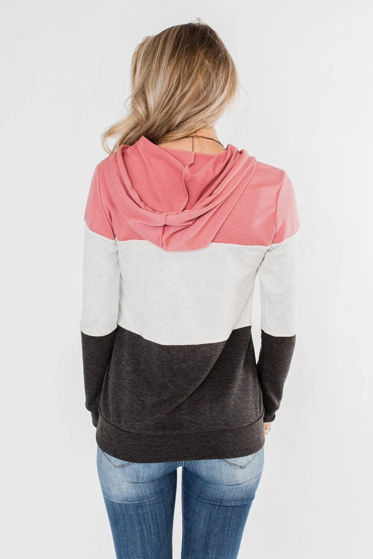 Anyway I Want Color Block Hoodie- Dusty Pink & Charcoal