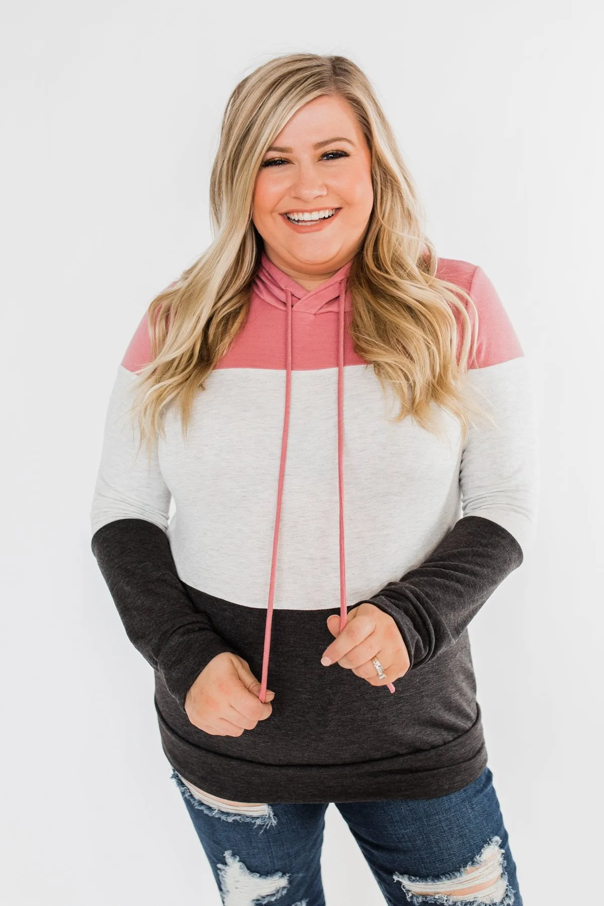 Anyway I Want Color Block Hoodie- Dusty Pink & Charcoal