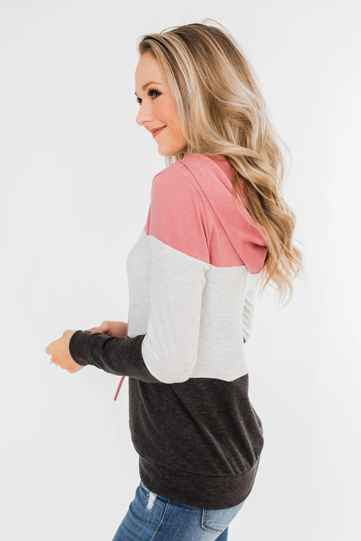 Anyway I Want Color Block Hoodie- Dusty Pink & Charcoal