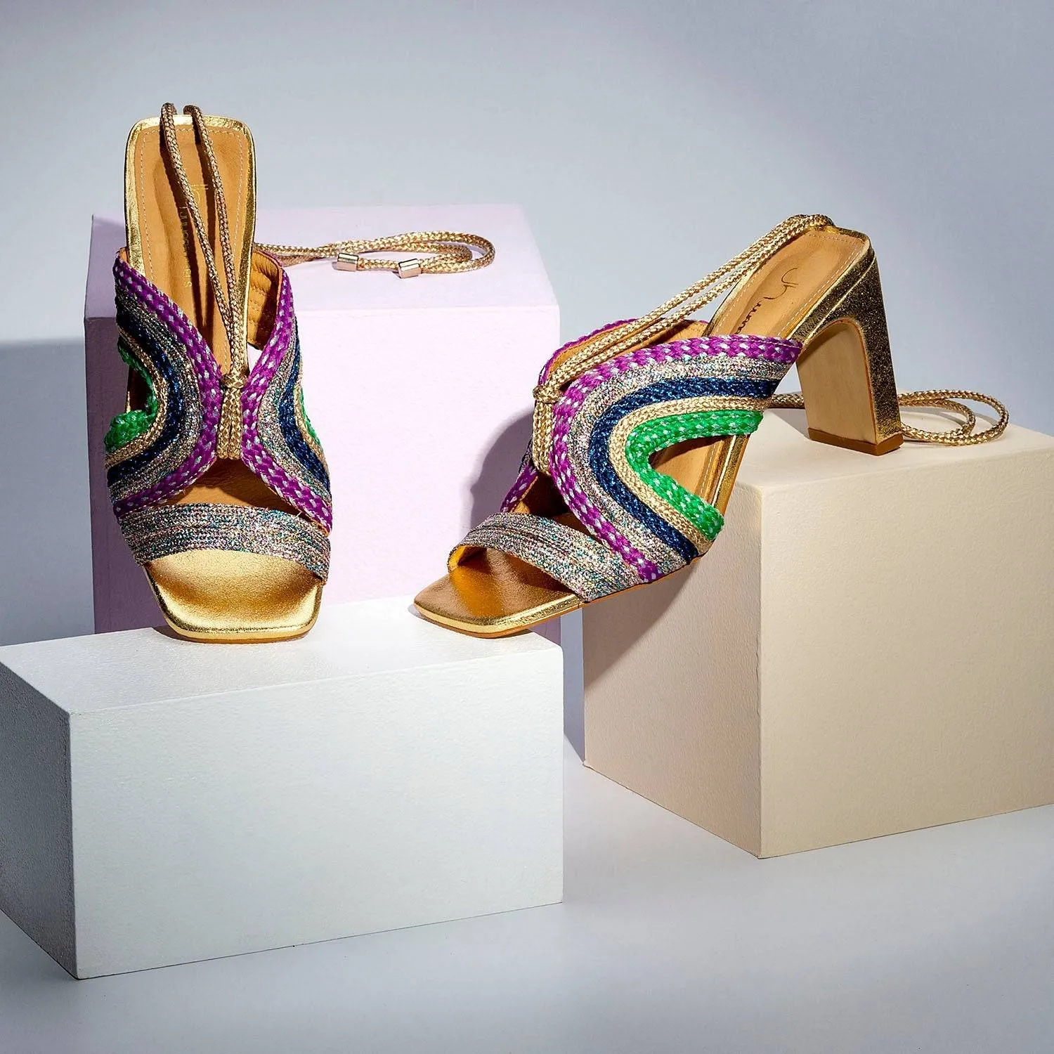 Aphrodite - Gold Metallic Block Heels Sandal