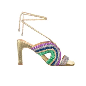 Aphrodite - Gold Metallic Block Heels Sandal