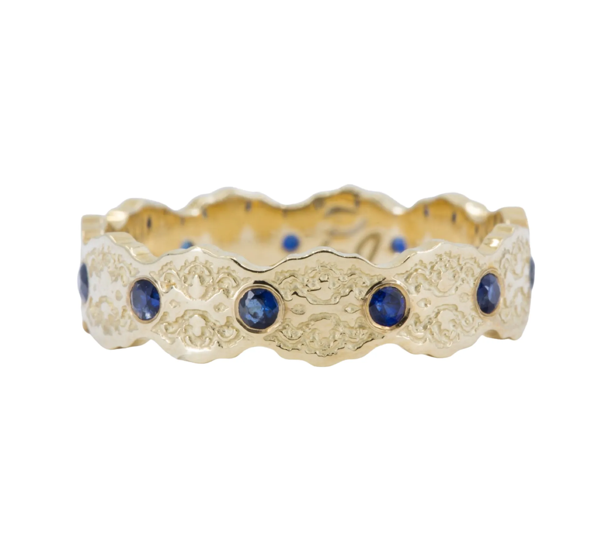 Aria Lace Wedding Ring with Blue Sapphires in 14k Yellow Gold - Size 4.75