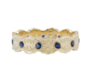 Aria Lace Wedding Ring with Blue Sapphires in 14k Yellow Gold - Size 4.75