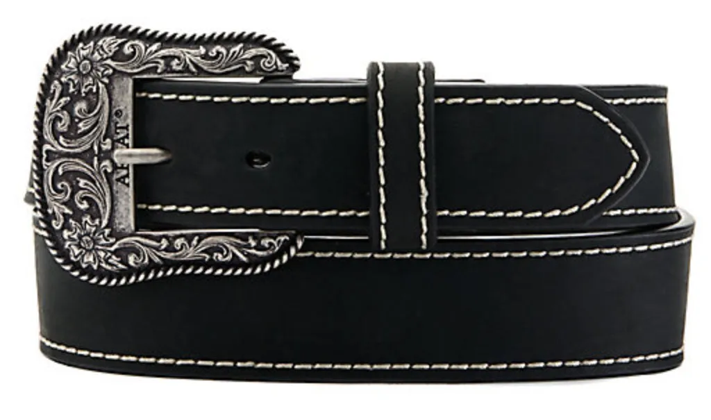 ARIAT WOMEN'S LEATHER BELT WITH ENGRAVED BUCKLE in brown and black