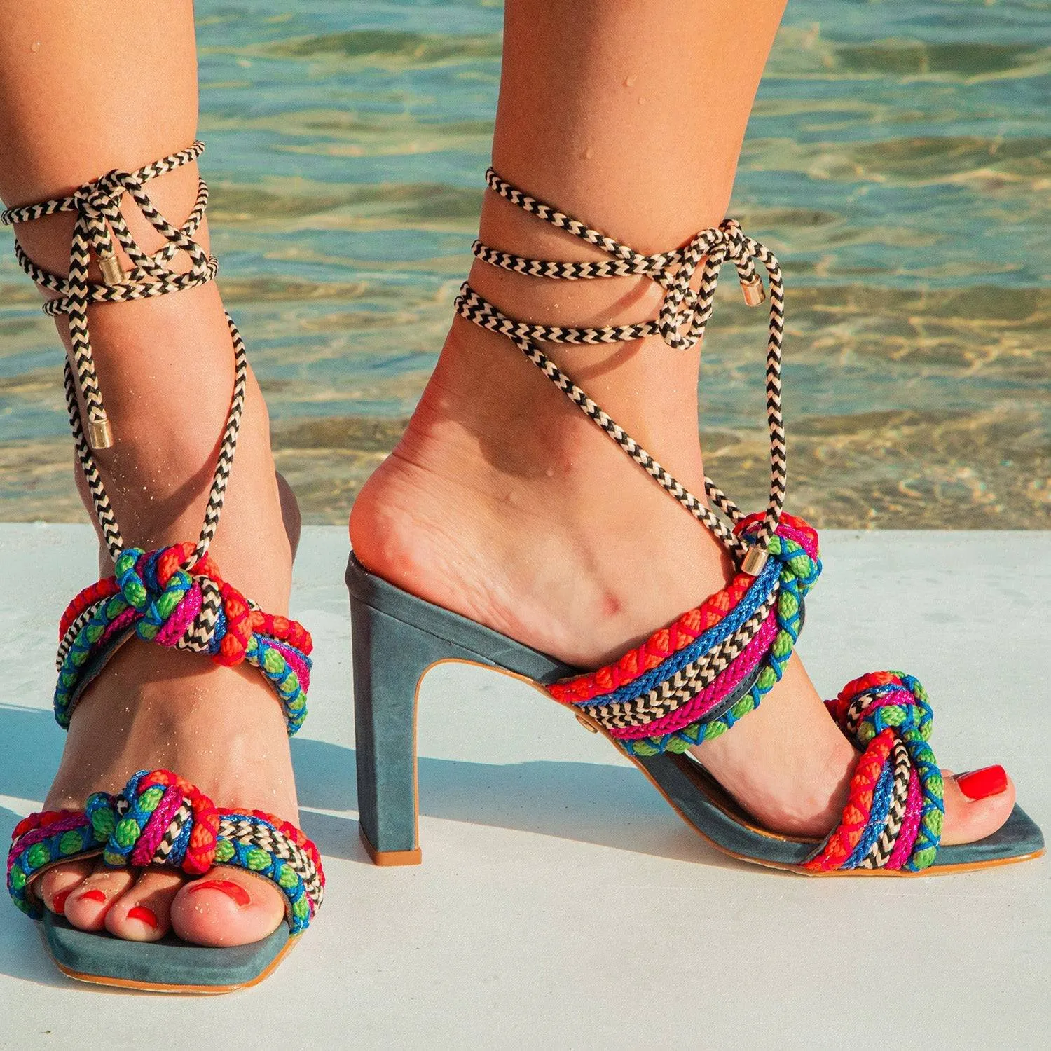 Athena  - Ocean Nubuck Block Heels Sandal