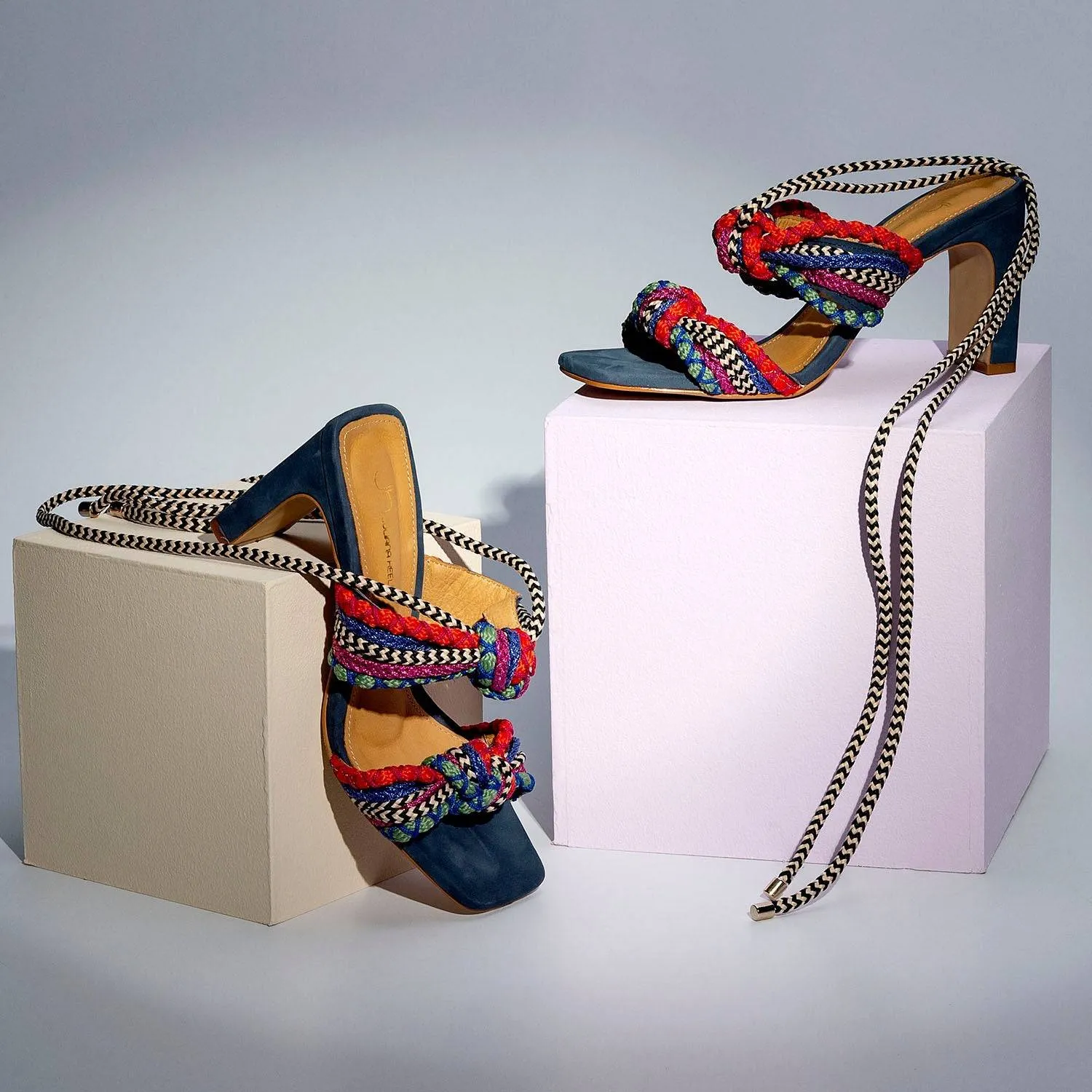 Athena  - Ocean Nubuck Block Heels Sandal