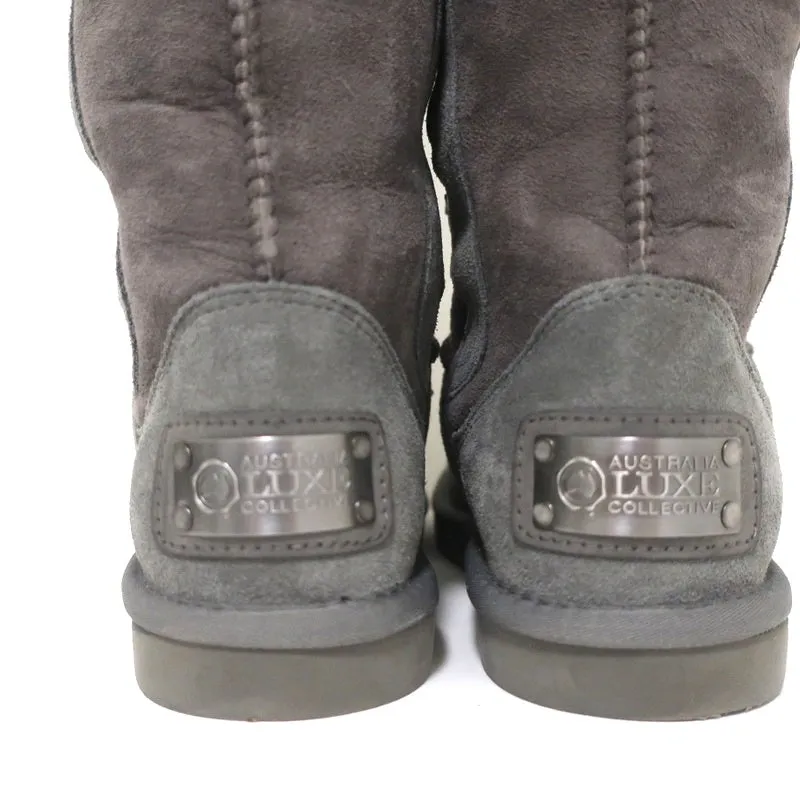 Australia Luxe Collective Bedouin Tall Shearling Boots Gray Suede Size US 9