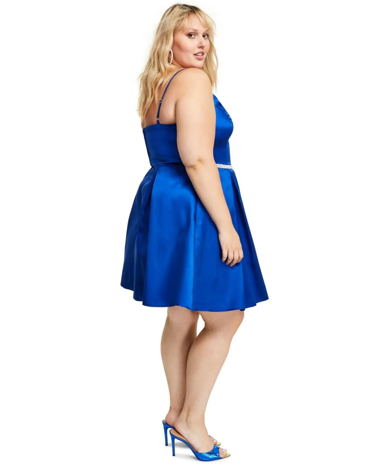 B. Darlin Women's Trendy Plus Size V-Neck A-Line Dress 8018921 Royal Blue 18W