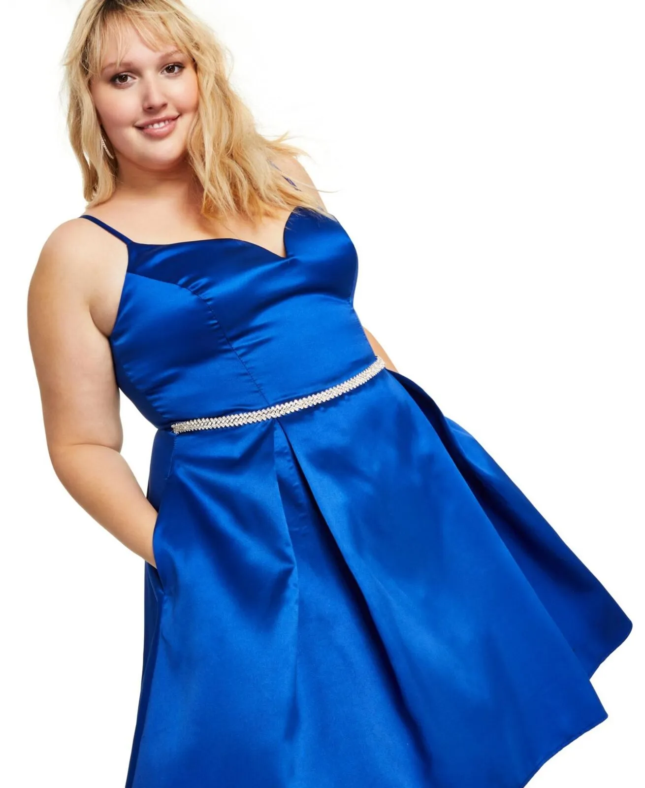 B. Darlin Women's Trendy Plus Size V-Neck A-Line Dress 8018921 Royal Blue 18W