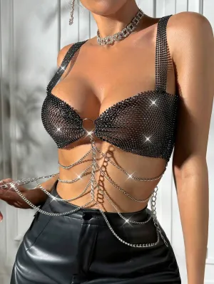BAE Women’s Sexy Rhinestone Fishnet Chain Decorated Camisole, Summer