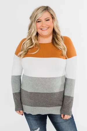 Be Yourself Color Block Sweater- Grey, Ivory, & Camel