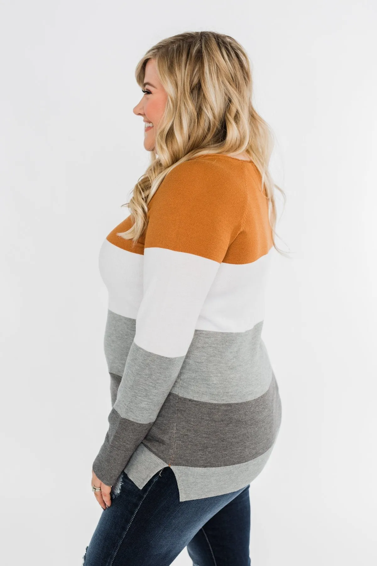 Be Yourself Color Block Sweater- Grey, Ivory, & Camel