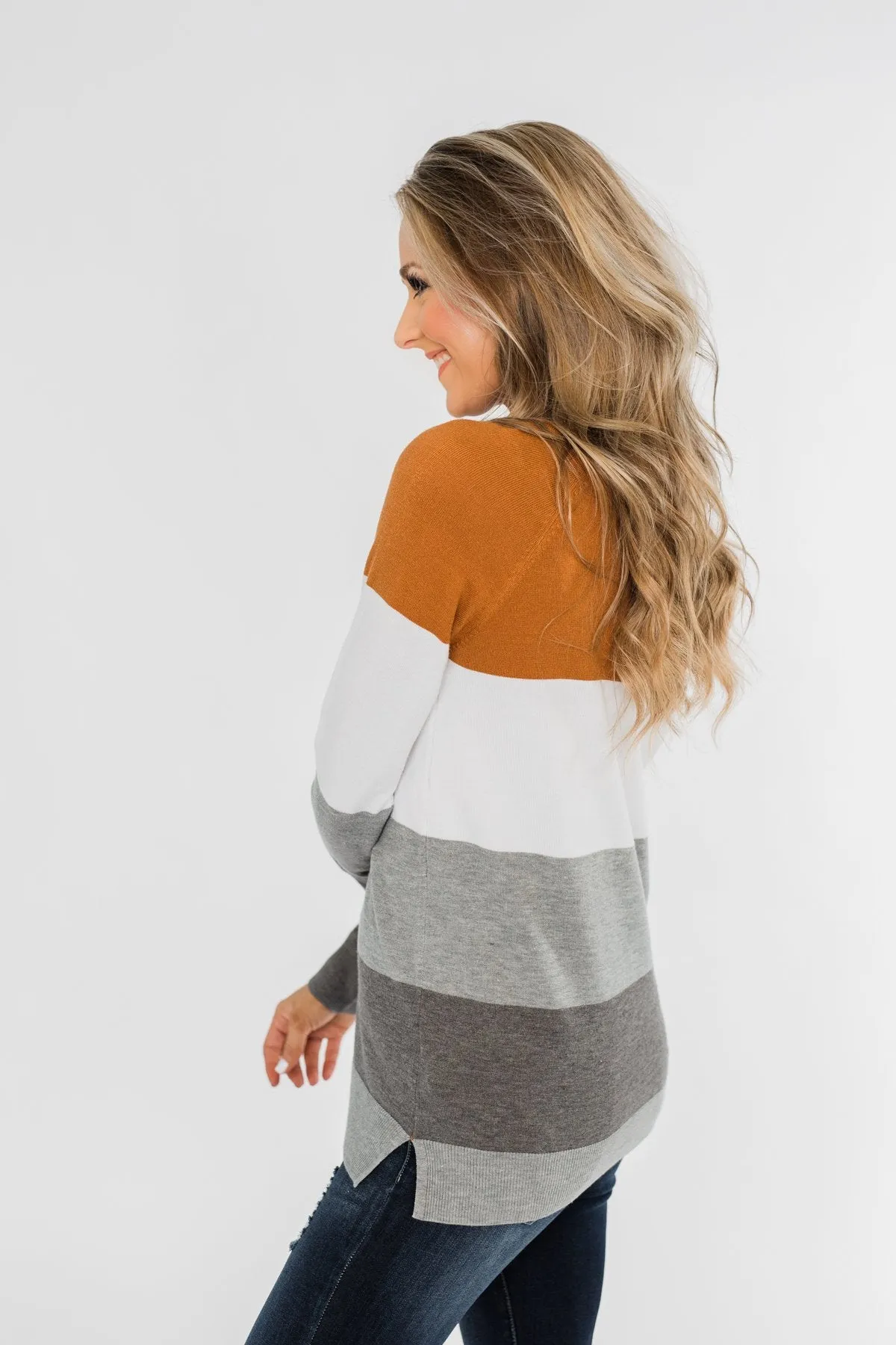 Be Yourself Color Block Sweater- Grey, Ivory, & Camel