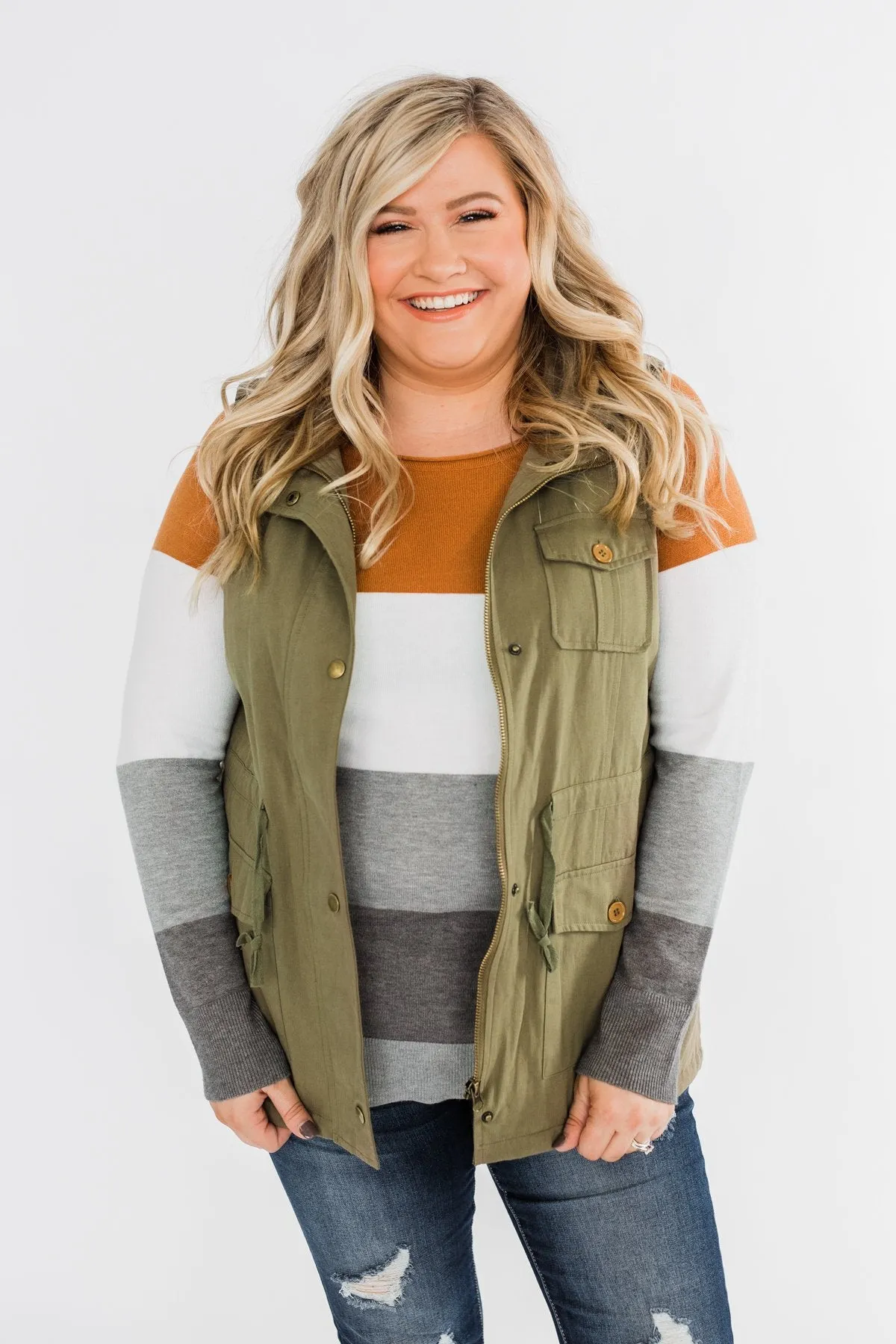 Be Yourself Color Block Sweater- Grey, Ivory, & Camel