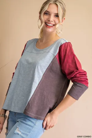 Becca Color Block Top in Burgundy