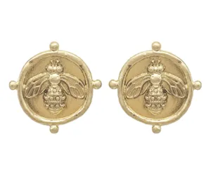 Bee Coin Earrings - Vintage Gold