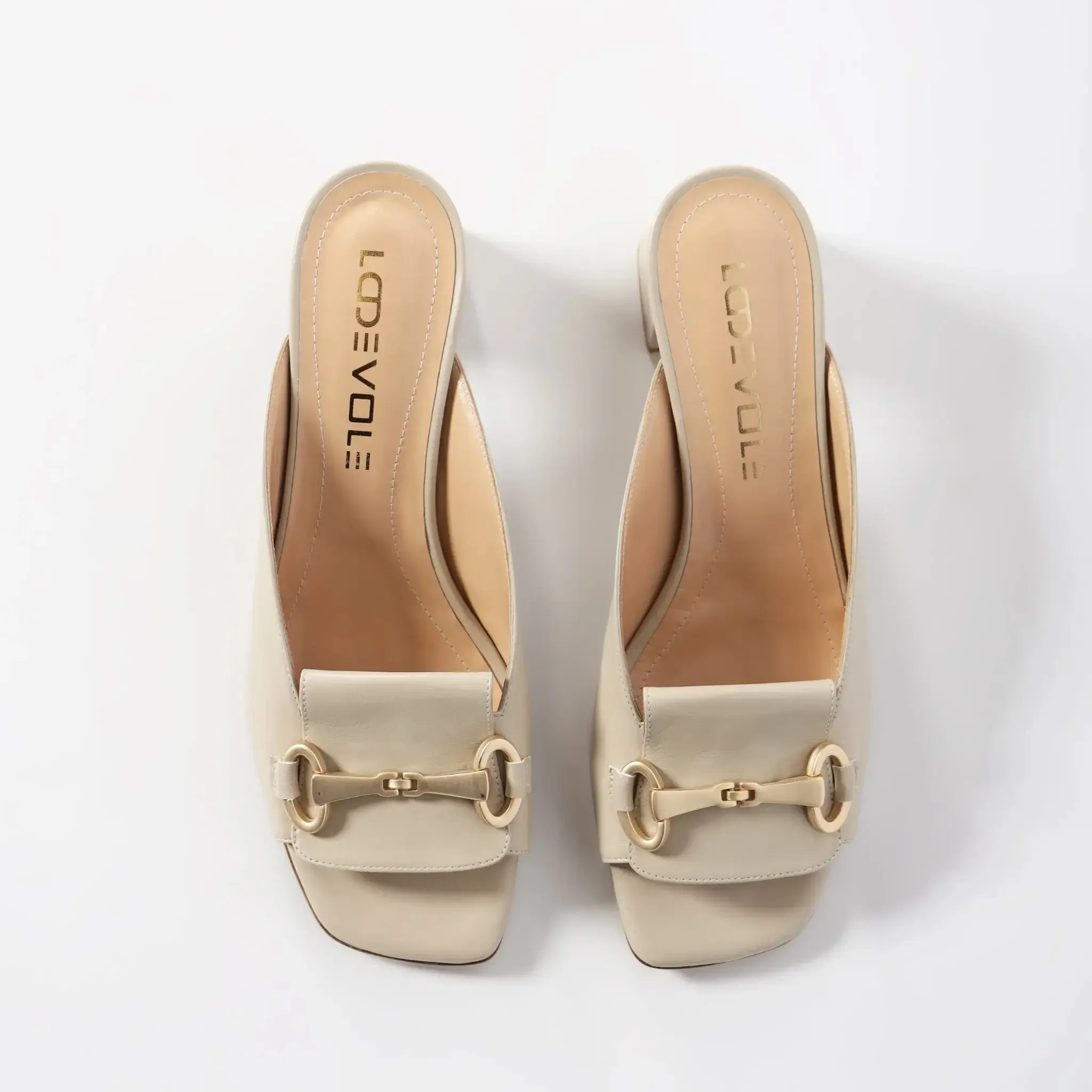 Beige Block Heel Women's Italian Mules