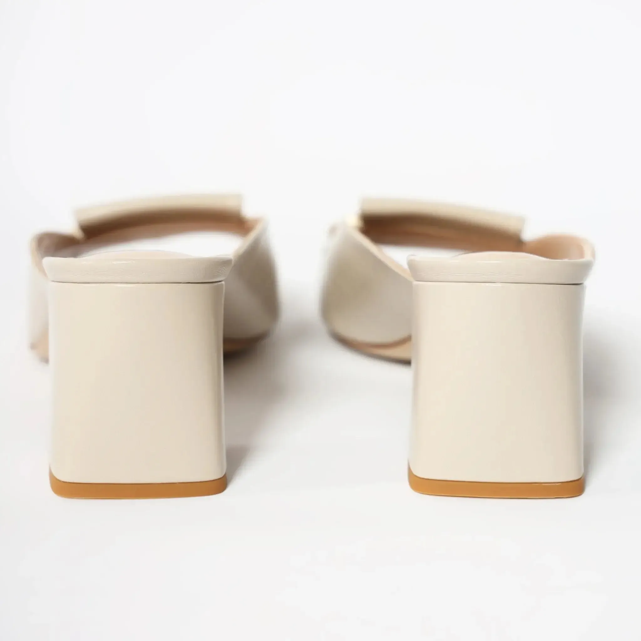 Beige Block Heel Women's Italian Mules