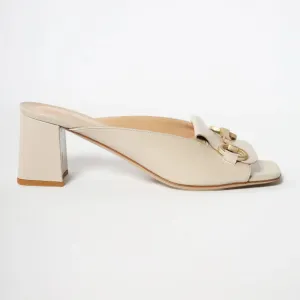 Beige Block Heel Women's Italian Mules
