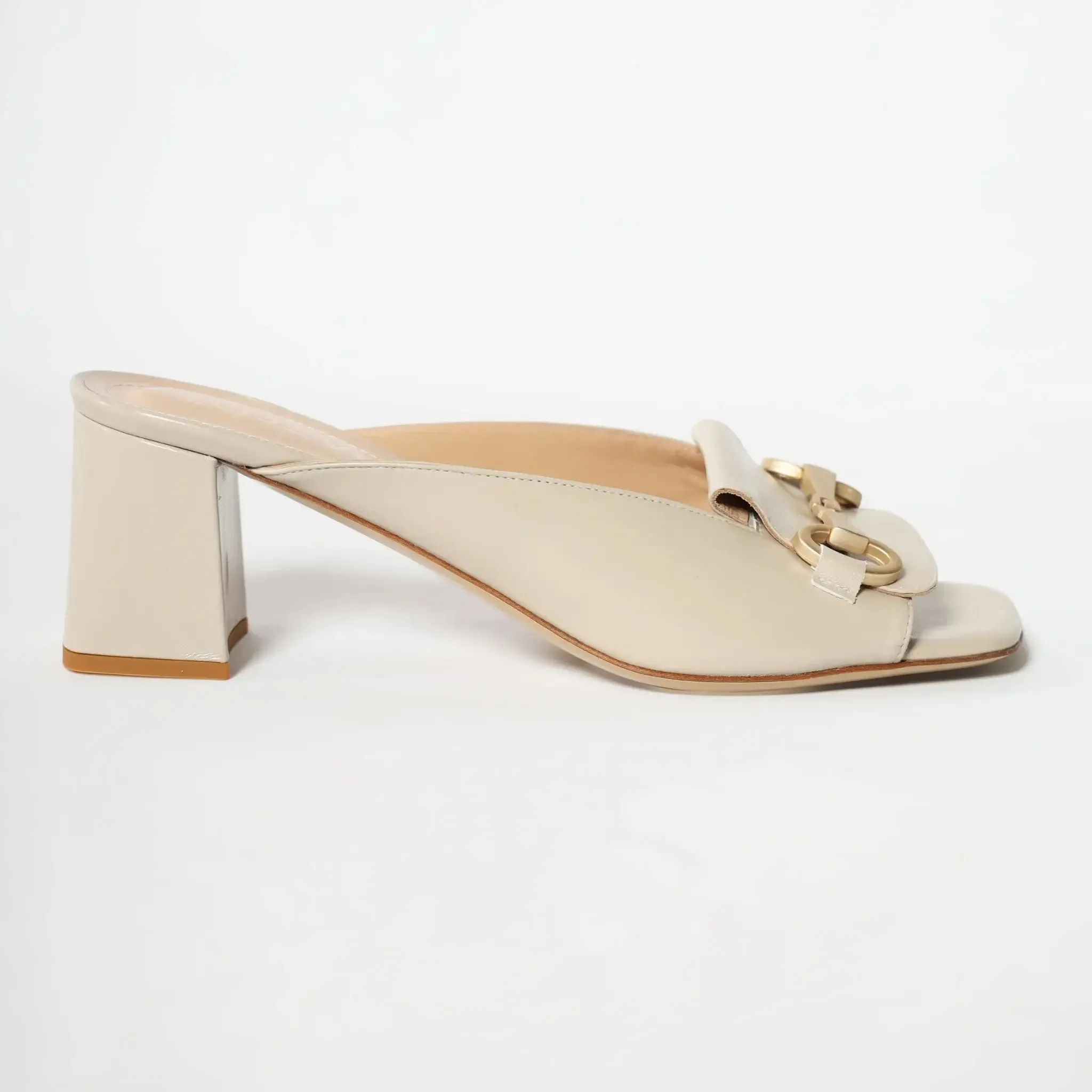 Beige Block Heel Women's Italian Mules