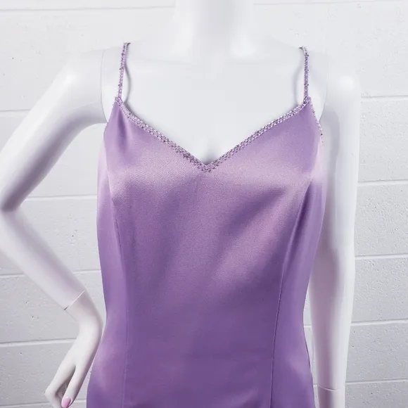 Belsoie Women's Size 12 Purple Formal Maxi Dress Gown Sleeveless Beaded
