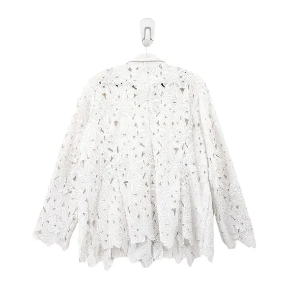 Berek Women 3x Plus Blazer Jacket White Eyelet Floral 3D Rhinestone FLAW