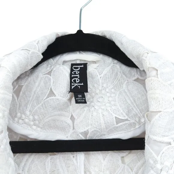 Berek Women 3x Plus Blazer Jacket White Eyelet Floral 3D Rhinestone FLAW