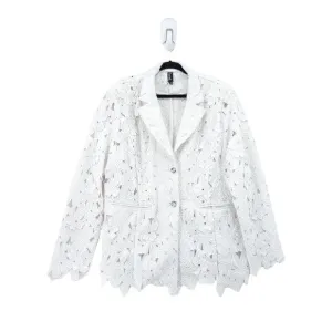 Berek Women 3x Plus Blazer Jacket White Eyelet Floral 3D Rhinestone FLAW