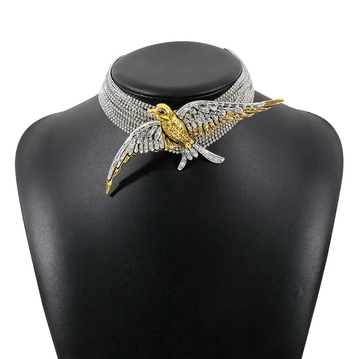 Bird Rhinestone Necklace Earrings Set