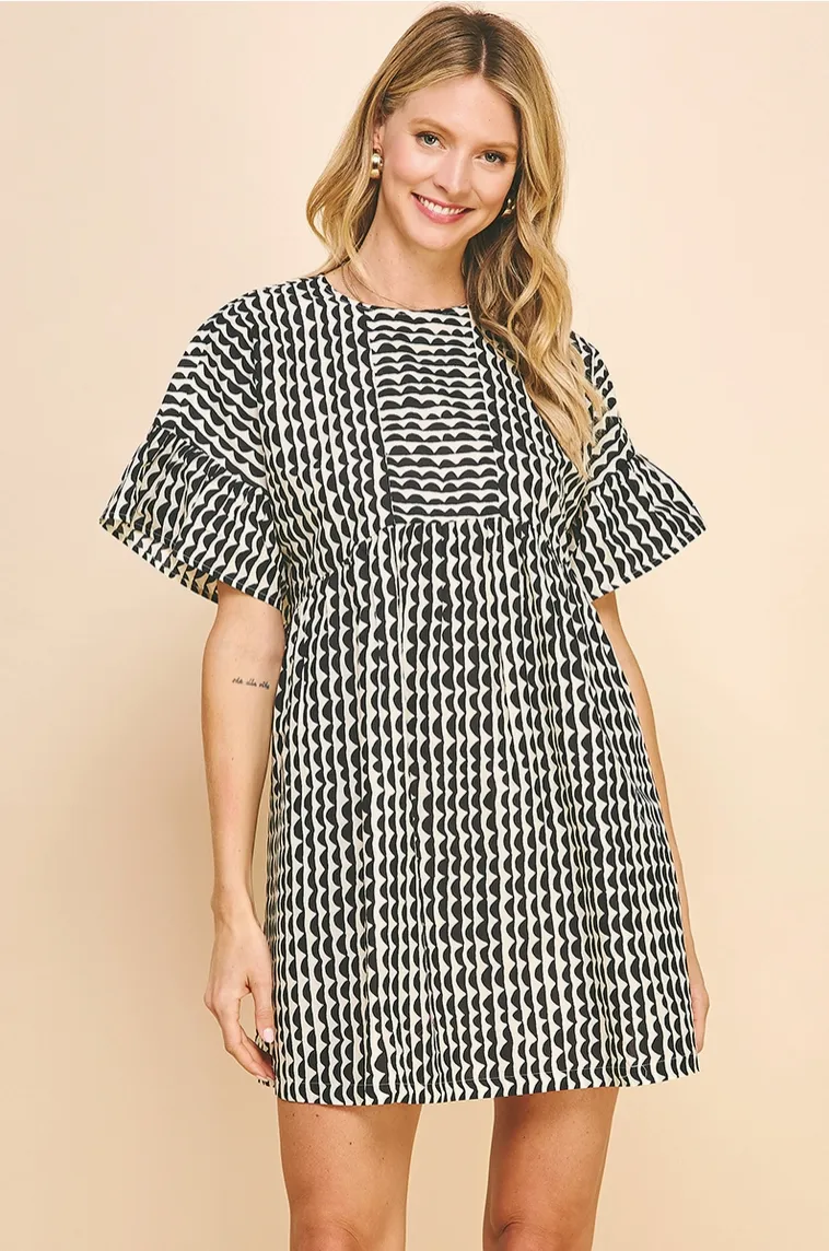 Black & Ivory Block Print Dress