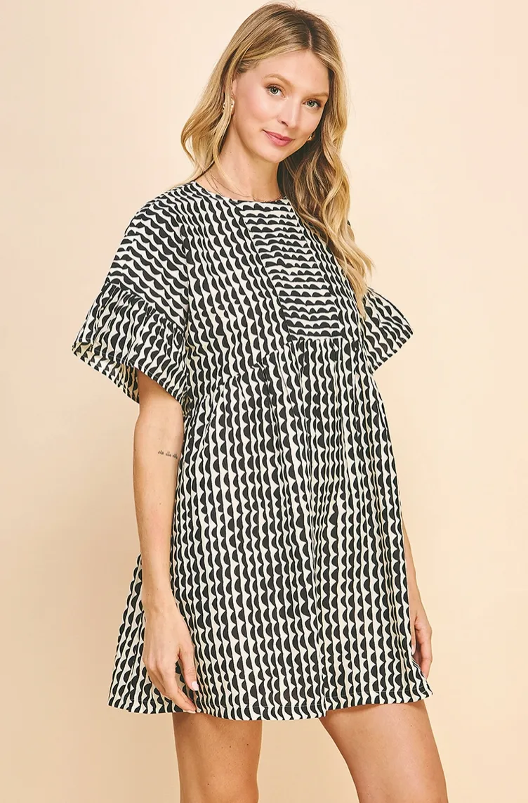 Black & Ivory Block Print Dress