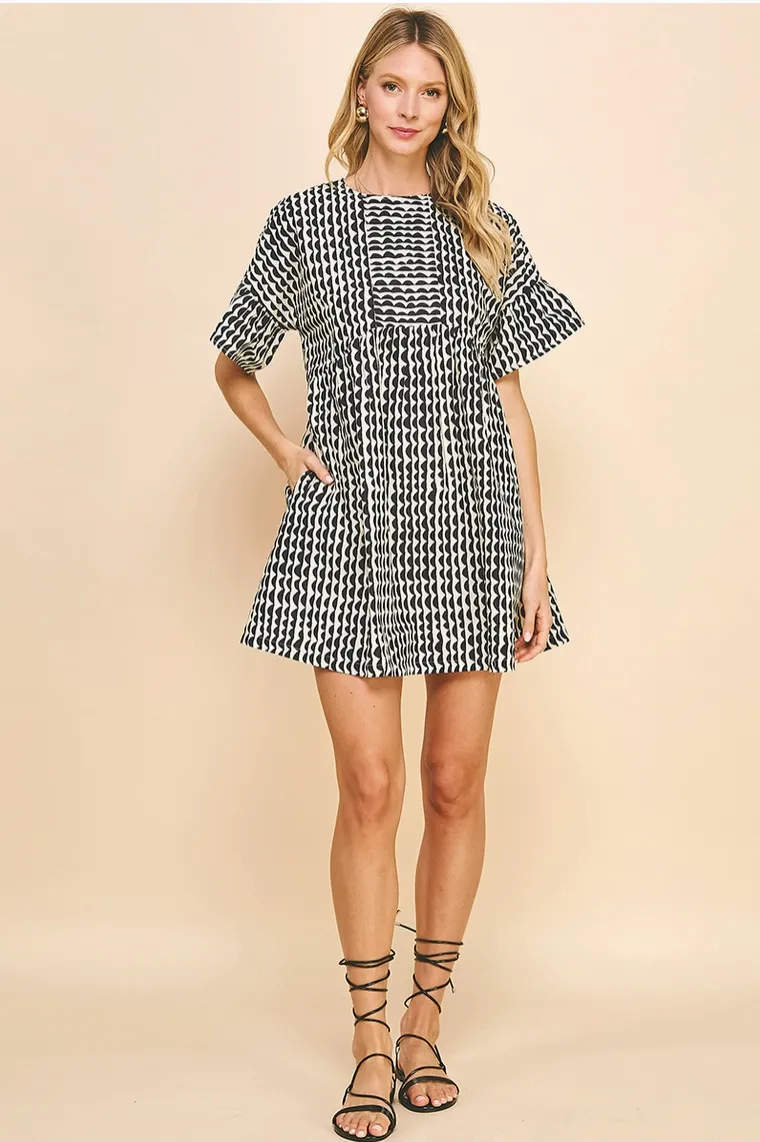 Black & Ivory Block Print Dress