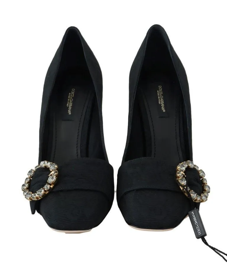 Black Brocade Crystal Mary Janes Pumps