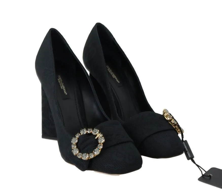 Black Brocade Crystal Mary Janes Pumps