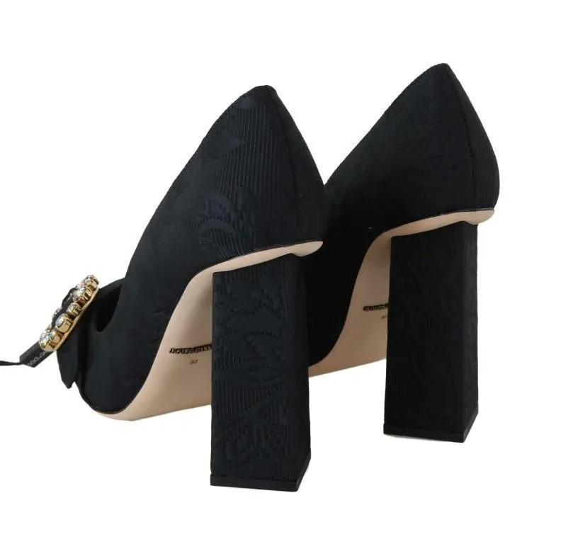 Black Brocade Crystal Mary Janes Pumps