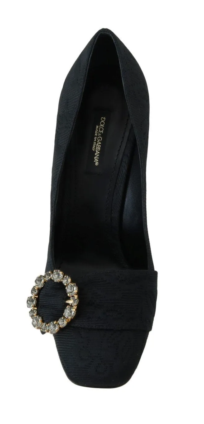 Black Brocade Crystal Mary Janes Pumps